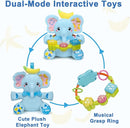 Baby Elephant Musical Stuffed Animals Toy with Light-Up Music & Crinkle,Infant Bilingual Early Learning Education Toys,1st Easter Basket Shower Stuffers for 0-3-6-12+ Months Boy Girl Gifts,Blue by TinyTreasures Baby Boutique