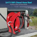Fuel Hose Reel, 3/4" x 50FT Retractable Diesel Hose Reel, 300 PSI Industrial Heavy Duty Auto Swivel Rewind Hose Holder Reels, for Vehicle Tank Truck Trailer Ship by GreenHaven Gardens