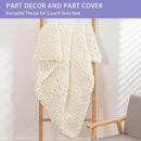 Bigacogo Chunky Knit Throw Blanket for Couch, 40x80 inches, 100% Hand Knitted with Thick Jumbo Chenille Yarn, Cozy Soft Large Rope Knot Cable Crochet Blankets for Sofa Bed Living Room, Ivory by CozyNest Decor
