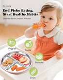 Stainless Steel Baby Plate with Suction, 8” Divided Toddler Plates with Removable Silicone Sleeves for Kids, Non-Toxic Non-Slip Unbreakable Dishwasher Safe Dinnerware Set of 2, Pink & Beige by TinyTreasures Baby Boutique