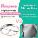 Stainless Steel Baby Plate with Suction, 9” Divided Toddler Plates with Removable Silicone Sleeves for Kids, Non-Toxic Non-Slip Unbreakable Dishwasher Safe Dinnerware Set of 2, Pink & Beige by TinyTreasures Baby Boutique