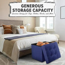 LINMAGCO Storage Ottoman Folding Foot Stool Foot Rest with Side Pocket Modern Ottoman with Storage Short Sofa Stool Linen Cloth 17x13x13(Navy) by CozyNest Decor
