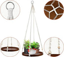 Macrame Plant Hanger - 2 Set Indoor Hanging Planter Shelf - Hanging Planter Rack Decorative Flower Pot Holder - Handmade Cotton Plant Hangers with Wood Tray Boho Home Decor by GreenHaven Gardens
