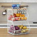 Wetheny 2 Tier Stackable Wall Mounted Wire Basket Fruit Basket with Wood Lid - Kitchen Pantry Organization and Storage, Hanging Storage Basket for fruits, Onion, Potato, Produce, Vegetable (White) by CozyNest Decor