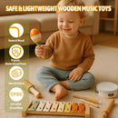 Baby Musical Instruments - Wooden Montessori Toys for Toddlers 1-3, Baby Musical Toys Percussion Instruments Set with Xylophone Tambourine, Neutral Preschool Educational Baby Toys for Boy Girls Gifts by TinyTreasures Baby Boutique