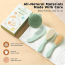Yoofoss 4 Piece Baby Hair Brush and Comb Set，Wooden Baby Hair Brush with Natural Ultra Soft Goat Hair, Baby Comb Set for Boy, Girl - Green by TinyTreasures Baby Boutique