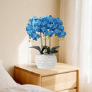 Orchid Artificial Flowers with White Vase Large Silk Faux Phalaenopsis Flowers for Dining Room Table Floral Centerpieces Indoor Decoration,Blue by CozyNest Decor