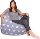Posh Creations Bean Bag Chair for Kids, Teens, and Adults Includes Removable and Machine Washable Cover, Canvas White Stars on Gray, 48in - X-Large by TinyTreasures Baby Boutique