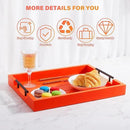 Ottoman With Handle for Living Room - Set of 4 Natural Wooden Coasters - Rustic Serving Tray for Coffee Table - Kitchen Decorative Tray With Handles (Orange) by CozyNest Decor