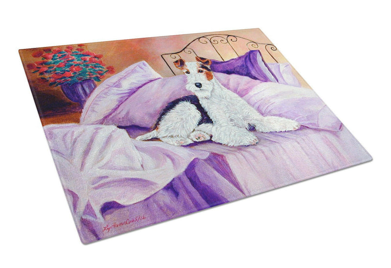 Fox Terrier Waiting on Mom Glass Cutting Board Large