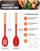 Silicone Cooking Spoons, Great for Scooping Sides and Serving Hearty Stews, BPA-Free Matte Silicone, Wooden Handle Serving Spoon for Nonstick Cooking Surfaces (Red) by CozyNest Decor