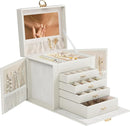 5-Layer Jewelry Box with 4 Drawers, Huge Portable Jewelry Organizer with Lock and Mirror for Women, for Necklace Ring Earring Bracelet Storage, Lockable Jewelry Case, White by TinyTreasures Baby Boutique