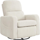 Swivel Rocker Recliner, Oversized Manual Nursery Glider Rocking Recliner Chair with Removable Cushion, Upholstered Swivel Reclining Chair for Nursery Living Room Bedroom, Corduroy White by TinyTreasures Baby Boutique