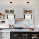 16.3''Black Drum Chandelier 3-Light Modern Farmhouse Chandelier with White Fabric Shade Adjustable Drum Pendant Light Fixture for Dining Room Kitchen Island Hallway Living Bedroom by CozyNest Decor