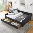 Upholstered Tufted Daybed With 2 Drawers, Waved Arms by HouseOfZazla