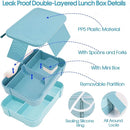 Kids Lunch Bag with 10oz Thermos, with 6 Compartment Bento Box, Blue Nylon Insulated Preppy Lunch Box Adjustable Strap Birthday Gift for Girl Kids Teens Picnic School Travel by TinyTreasures Baby Boutique