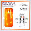 NURADA 3"x6"Flickering Flameless Candles: Built-in Star String Lights 3D Wick Battery Operated LED Pillar Candles with Remote and Timer for Halloween Thanksgiving Dinner Tables Home Fall Decor Orange by CozyNest Decor