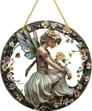Flower Fairy Garden Decorations Angel Wing Christmas Halloween Deco Statue Art Elf Sculpture Hanging Craft for Outdoor Yard Courtyard Lawn Patio Window Acrylic Ornament Home Gift (B,S: 6*6 IN) by CozyNest Decor