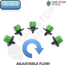 (100-PACK) - 360 Degree 1/4" Inch Universal Barbed Drip Emitter - Adjustable Flow 0-18.5 GPH Fit 1/4 (4-7mm) Drip Irrigation Tubing - Professional Grade Drippers for Drip Irrigation by GreenHaven Gardens