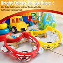 Flexzion Tambourine Hand Bell Percussion Musical Instruments Set of 2 Pack (Red /Yellow), Plastic Music Instrument Half Moon Mini D Handheld Shaker with 4 Pairs Jingle Bells by TinyTreasures Baby Boutique