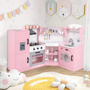 Costzon Corner Kids Kitchen Playset, Wooden Play Kitchen with Sounds & Lights, Washing Machine, Range Hood, Ice Maker, Microwave, Oven, Sink, Pretend Toy Kitchen Set for Toddler, Gift for Boys Girls by TinyTreasures Baby Boutique