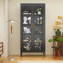 71" Tall Display Cabinet, 5-Tier Bookshelf with Doors & Adjustable Shelf, Modern Storage Cabinets Ideal for Book, Wine, Collectibles, Free Standing Bookcase for Home, Office, Living Room by CozyNest Decor