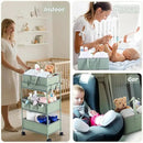 Honeydak 2in1 Baby Diaper Caddy Organizer Cart 3 Tier Large Capacity Metal Utility Bedside Rolling Cart with Divider for Newborn Nursery Essential Must Have for Crib Bedroom Baby Shower(Green) by CozyNest Decor
