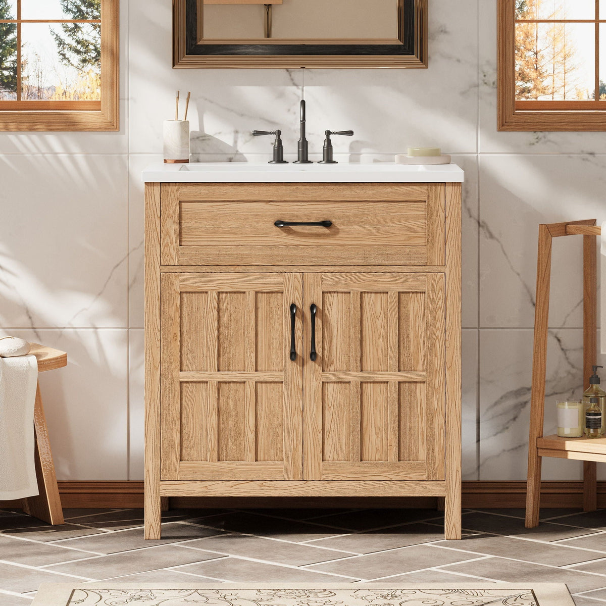 Bathroom Vanity With Sink, Adjustable Shelf & Door Organizers - Walnut, photo 3 of 7