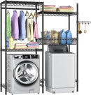 Over Washer and Dryer Shelves,Laundry Room Storage Organization Clothes Drying Rack,4 Tier Adjustable Height Wire Shelving with Wire Basket,Hanger Rod&Hook,Space Saving Shelf by CozyNest Decor