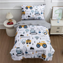 NTBED 4 Pieces Construction Toddler Bedding Set for Baby Boys,Tree Truck Vehicles Excavator Cars Printed, Includes Comforter, Flat Sheet, Fitted Sheet and Pillowcase,Light Grey by TinyTreasures Baby Boutique