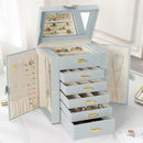 AKOZLIN Functional 6-Tier Jewelry Box Organizer with 5 Drawers Leather Jewelry Storage Case for Women Girls Ring Necklace Earring Bracelet Holder Organizer with Mirror Grey by TinyTreasures Baby Boutique