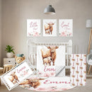 Personalized Baby Crib Bedding Set, 5 Pcs Custom Name Nursery Bedding Set, Pink Highland Cow Baby Bedding Set for Girl, Double Layer Baby Crib Sets, Customized Gifts for Toddlers Kids Infants by TinyTreasures Baby Boutique