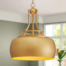 WUZUPS Chandelier Rustic Farmhouse Industrial Round Ceiling Pendant LED Light Fixture with Open Bottom Drum Shade, H 15.7" x W 13.4", Antique Gold by CozyNest Decor