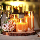 Homemory Amber Glass Flameless Candles, Battery Operated LED Pillar Candles with Remote Control and Timer, Radiance Candles, Real Wax, Set of 3,D3 xH4 5" 6" by CozyNest Decor