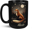 Animal Lover Mug with Custom Name, Nature Inspired Coffee Mug 11oz or 15oz, Personalized Cute Fox Ceramic Cup, Unique Animal Art Black Coffee Cup, Gifts for Friends, Family by CozyNest Decor