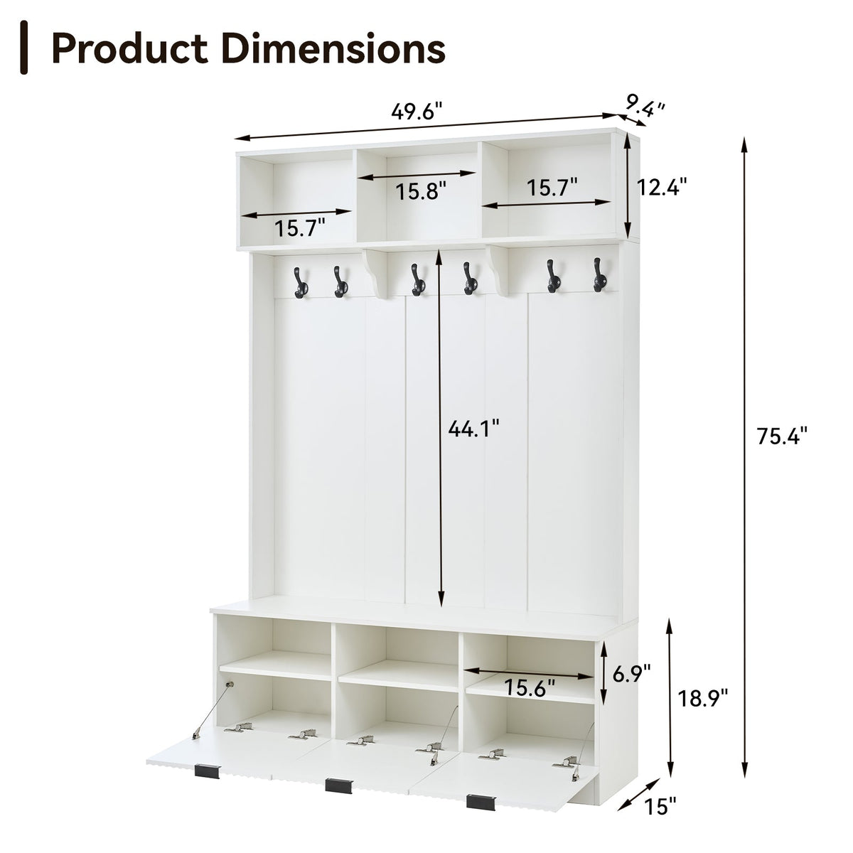 49.6" 5-in-1 Hall Tree with Bench, Shoe Storage & Cabinets, photo 6 of 10