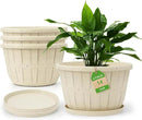 Quarut 14 Inch Plastic-Flower-Pot-for-Indoor-Plants, 4 Pack Large Outdoor Planter Pot with Drainage Holes & Saucers, Resin Decorative Garden Pots Planters（White） by CozyNest Decor