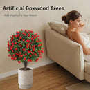 Artificial Rose Topiary Trees, 17 Inch UV-Resistant Red Flowers, Set of 2 with Ground Stakes, Indoor Outdoor Decorative Plants by GreenHaven Gardens