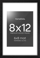 Homeforia 8x12 Black Picture Frame, High End Oak 8 x 12 Wood Frames with Mat 6 by 8 Print, 8by12 Wooden Frame Matted to 6x8 inch Photo, 12x8 Wall or Tabletop Frames, Tempered Glass, Wall Kit, Set of 1 by CozyNest Decor