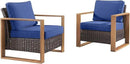 Wicker Outdoor Patio Chairs Set of 2, Rattan Patio Furniture Chairs with Sturdy Frame,All-Weather PE Wicker,Wide Armrest,Deep Seating and Thick Cushions for Deck Porch Garden(Brown/Blue) by CozyNest Decor
