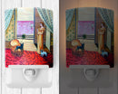 French Bulldog and lady Ceramic Night Light Compact, UL-Certified, Ideal for Bedroom, Bathroom, Nursery, Hallway, Kitchen, 6x4x3, Multicolor