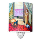French Bulldog and lady Ceramic Night Light Compact, UL-Certified, Ideal for Bedroom, Bathroom, Nursery, Hallway, Kitchen, 6x4x3, Multicolor