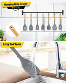 Silicone Kitchen Utensil Set for Non Stick Cookware, 7 Pcs Heat Resistant Cooking Utensils with Wooden Handle, BPA Free Kitchen Tools with Spatulas, Spoons, Skimmer and Pasta Fork (GRAY) by CozyNest Decor