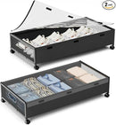 Under Bed Storage Containers with Wheels, 2 Pack Underbed Shoe Storage Organizer with Removable Lids, Large Rolling Under Bed Storage Dresser Drawers for Clothes Toys Shoes Blankets by CozyNest Decor