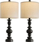 BOBOMOMO 24" Traditional Farmhouse Table Lamp Set of 2, Vintage Resin Lamps for Living Room Bedroom, Rustic Nightstand Lamp with Linen Shades, Retro Black Table Lamps for Living Room, Bedroom, Office by CozyNest Decor