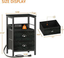 Furologee Nightstand Set of 2, Black Oak, with Charging Station and USB Ports, Side Tables with 2 Fabric Drawers, Bedside Tables with Storage Shelf & Hooks, for Living Room/Bedroom by CozyNest Decor