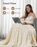 Pawque Super Soft Cozy Throw Blanket for Couch Bed - Fluffy Sherpa Fleece Reversible Thick Warm Fuzzy Blanket for All-Season, 3D Checkered Jacquard Elegant Decorative Blankets, Cream White, 50" x 60" by CozyNest Decor