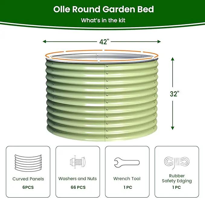 Olle 32" Tall, Raised Garden Beds Outdoor for Vegetables, Round Galvanized Raised Garden Bed, Metal Garden Boxes Outdoor Plater Box, Sage Green, photo 3 of 6