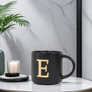 COLLECTIVE HOME - Monogram Ceramic Mugs, 15 oz Golden Initial Black Coffee Cups, Elegant Alphabet Tea Mugs, Elegant Personalized Mug with Gift Box, Unique Mug with Double Side Capital Lette (E) by CozyNest Decor