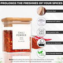 12 Pcs Square Glass Spice Jars with Natural Bamboo Lids - 9oz Airtight Herb Containers with 148 Waterproof Minimalist Spice Labels Preprinted - Empty Small Seasoning Jars for Kitchen Pantry by CozyNest Decor